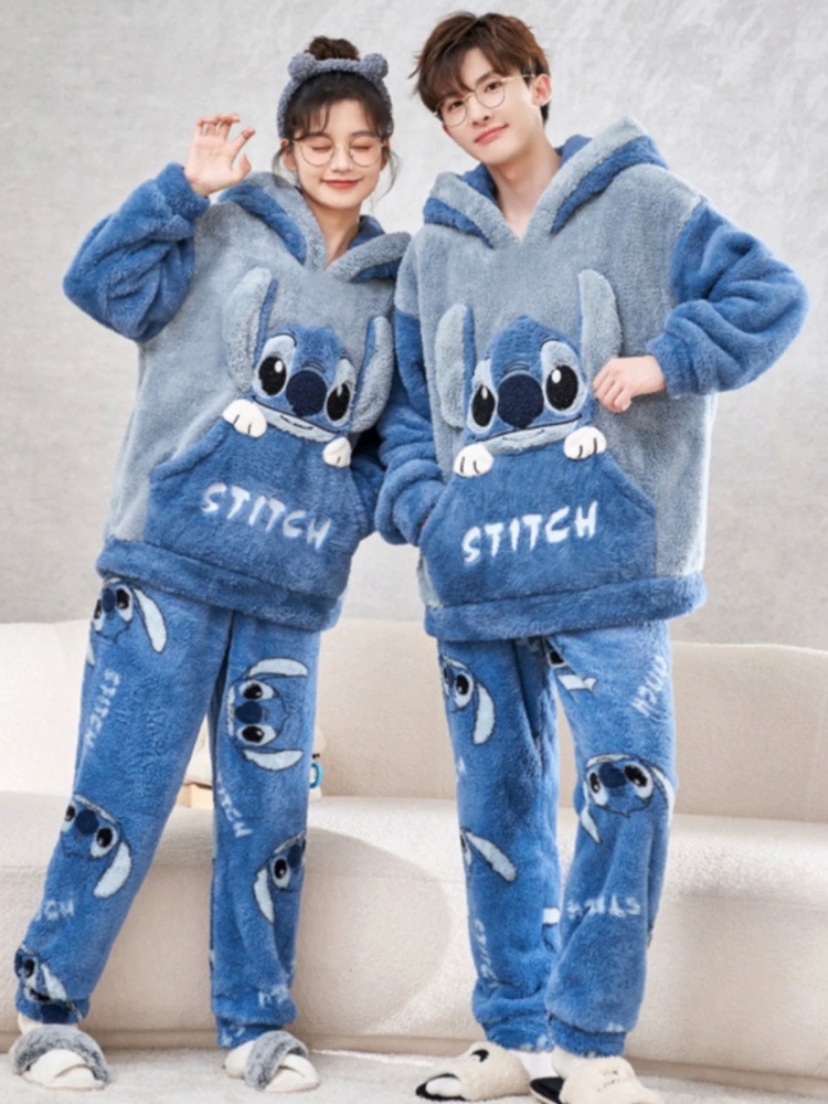 Anime Cosplay Thick - Anime Stitch Winter Pajamas Cartoon Flannel