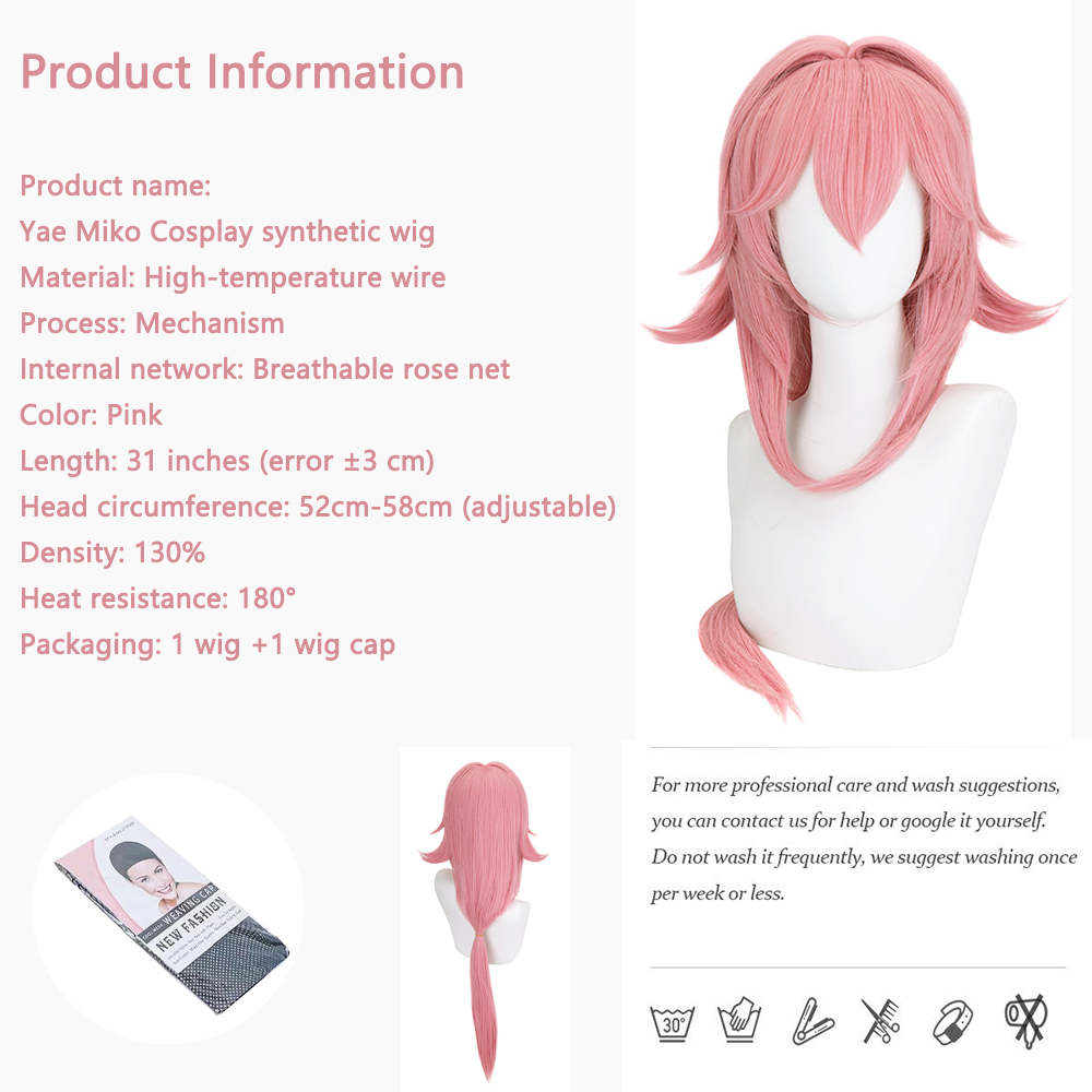 Yae Miko Cos Wig Pink Natural  - Cosplay Anime Yae Miko review and price